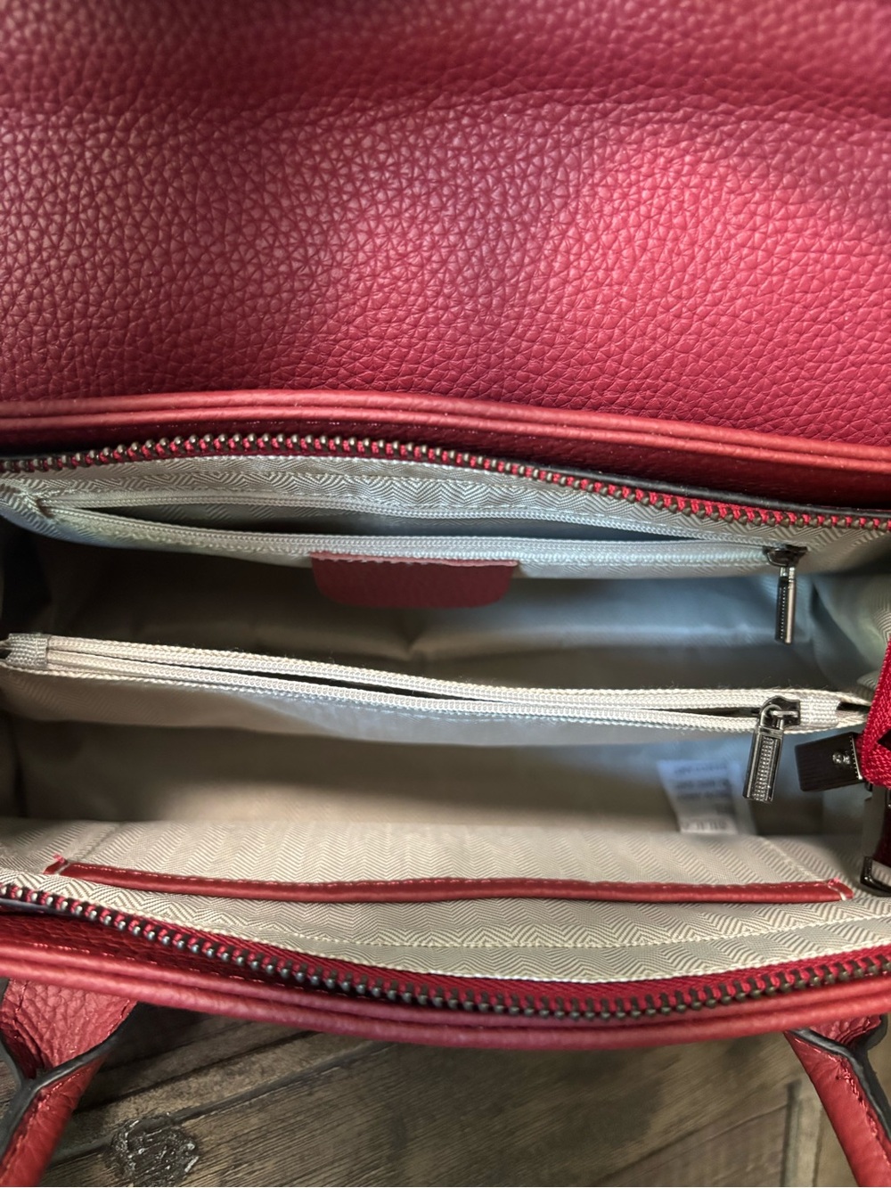 Structured Burgundy Pebbled Leather Satchel - Picture 7 of 9